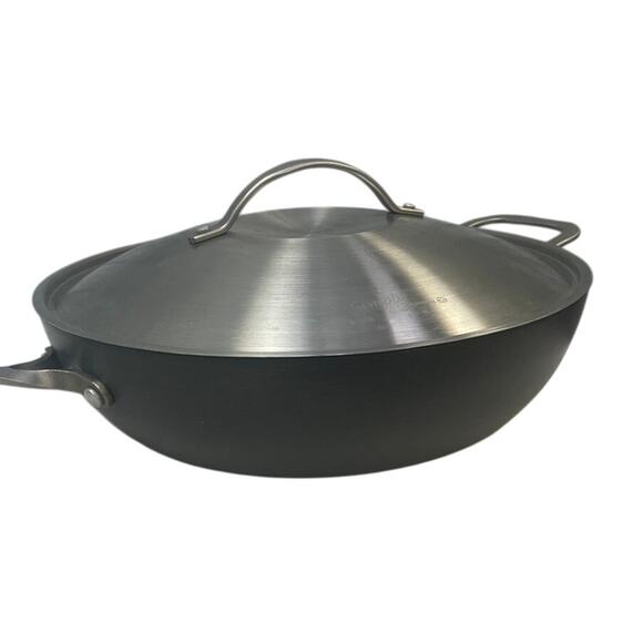 Used Simply Calphalon #1612  Nonstick 12" Metal Frying Pan w Metal Lid - Picture 2 of 7